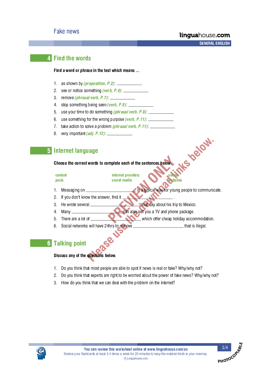 Fake news: Worksheet Preview - Linguahouse.com