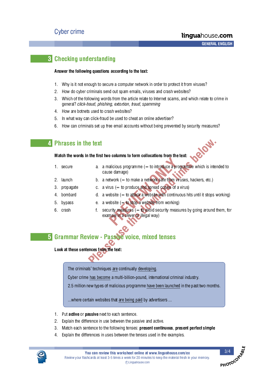 Cyber crime: Worksheet Preview - Linguahouse.com