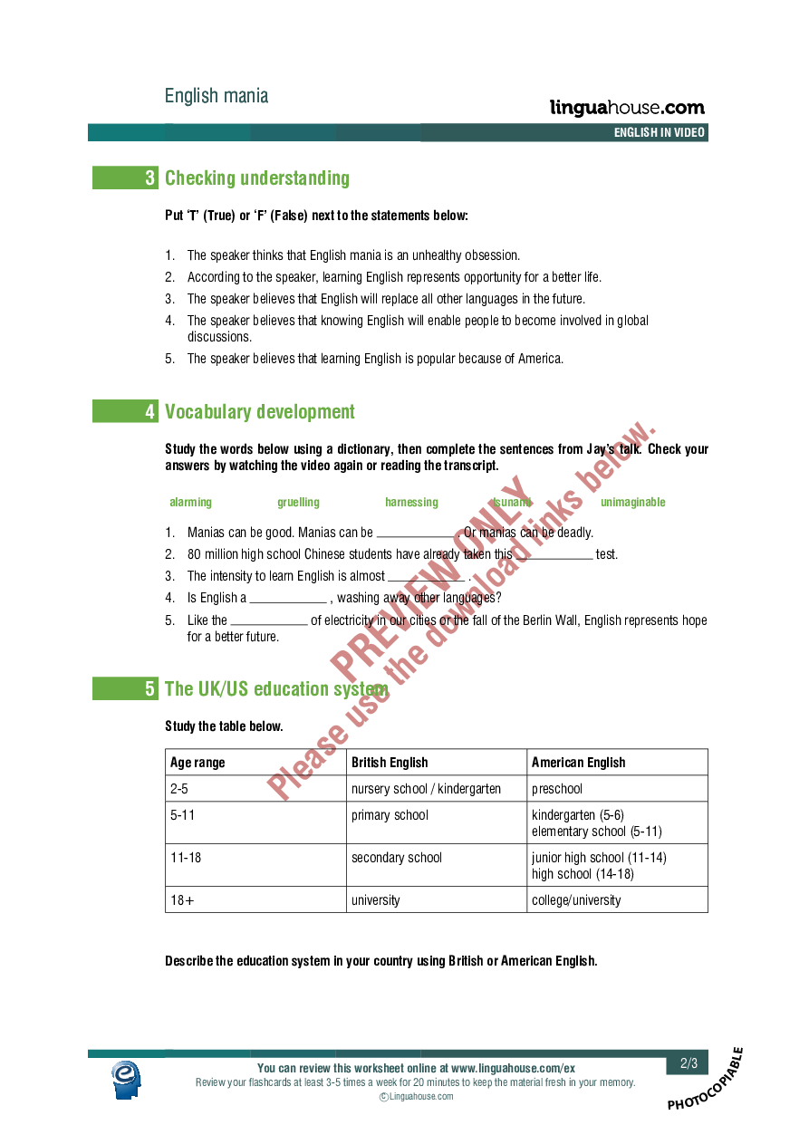 English Mania Worksheet Preview Linguahouse