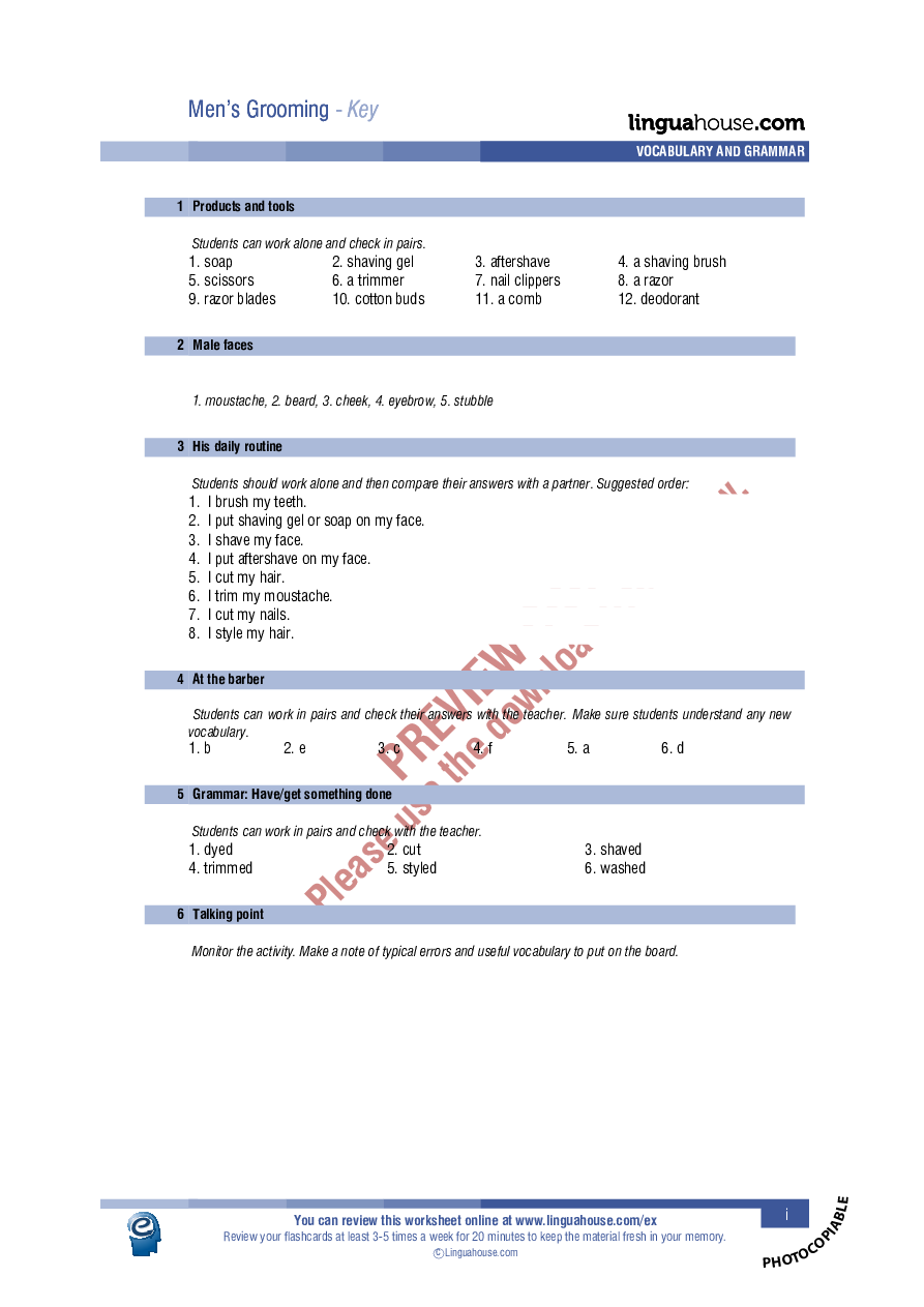 Men's Grooming Worksheet Preview