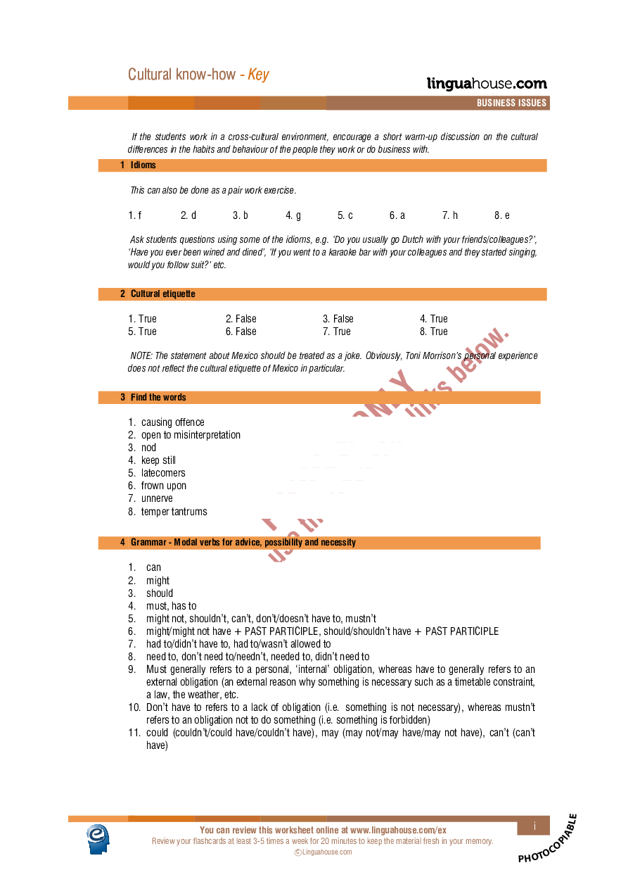 Cultural know-how: Worksheet Preview - Linguahouse.com