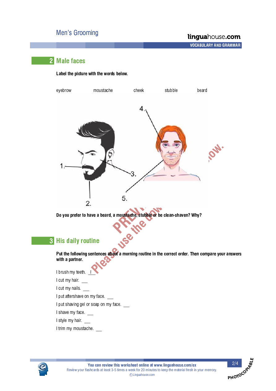 Men's Grooming Worksheet Preview