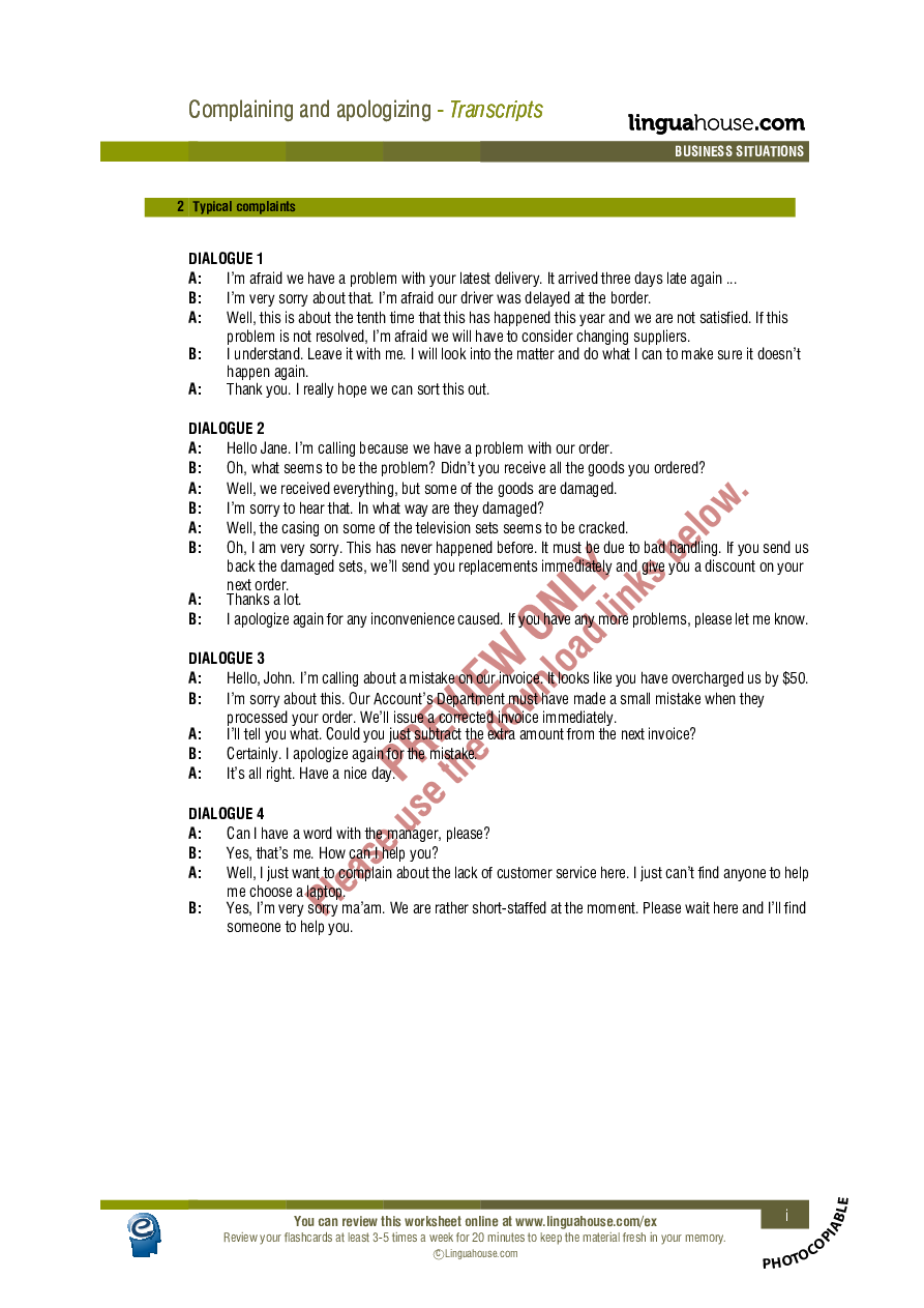 Complaining and apologizing - American English - Intermediate (B1-B2 ...