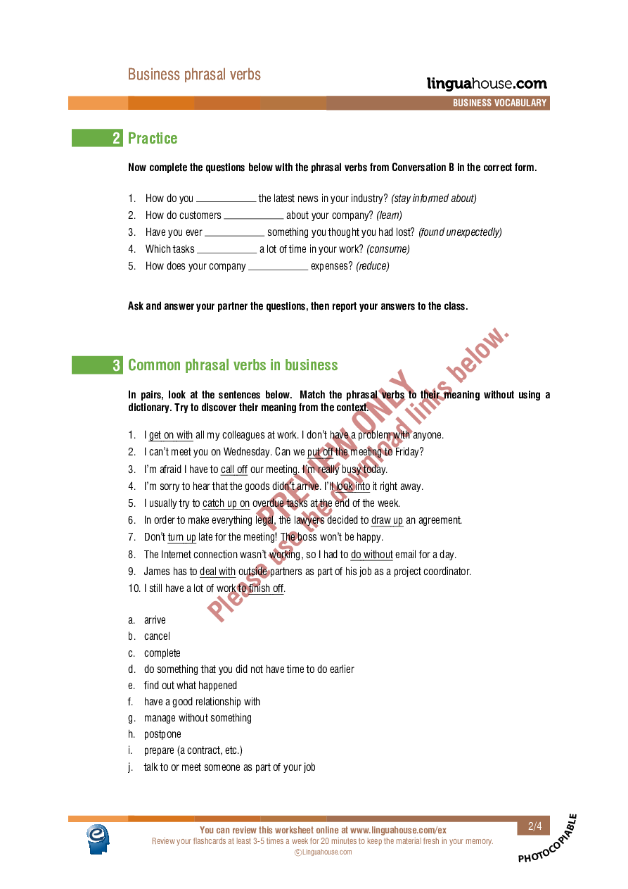 Business Phrasal Verbs Worksheet