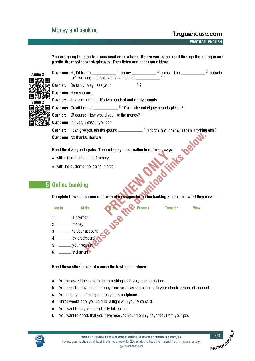 Money and banking Worksheet Preview