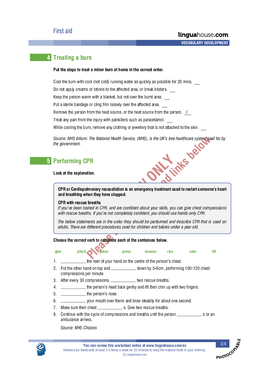 First aid: Worksheet Preview - Linguahouse.com