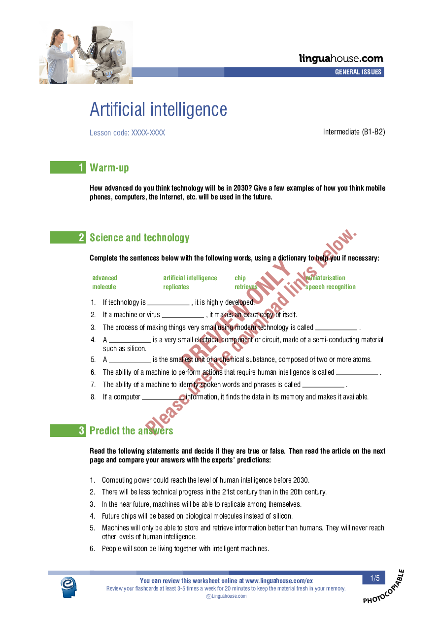Artificial intelligence Worksheet Preview